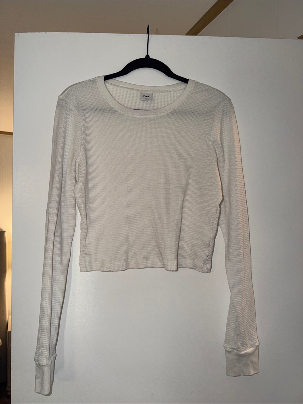 TNA Cream Waffle Knit Long Sleeve Crop Top